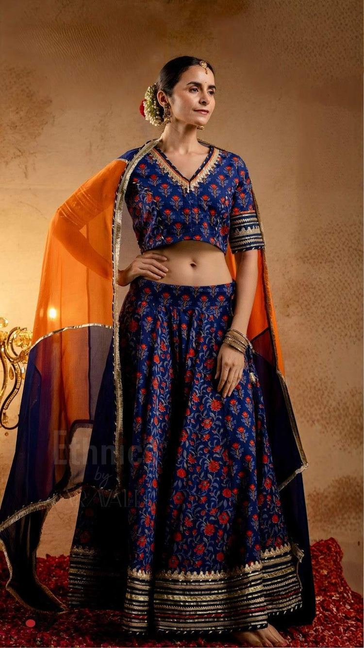 pure-cotton-gota-work-heavy-ghera-lehenga-paired-with-block-organza-dupatta-navy-blue-1
