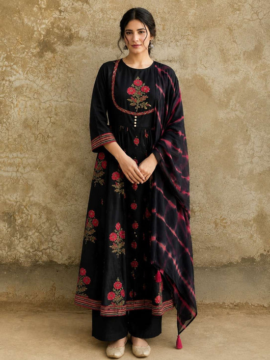 pure-cotton-hand-block-print-anarkali-paired-with-mul-cotton-shibori-print-dupatta-black-1