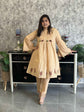 Pure Cotton Hand Block Print Co-ord Set With Bell Sleeves in Light Brown