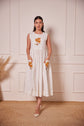 Pure Cotton Hand Block Print Hand Embroidered Shrug Style Dress With Pockets in Off White