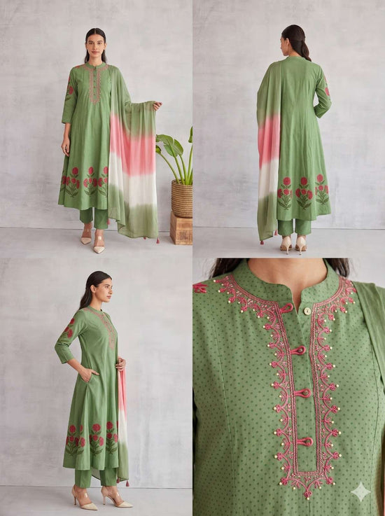 pure-cotton-hand-embroidered-hand-block-print-anarkali-paired-with-ombre-shade-kota-doria-dupatta-green-1