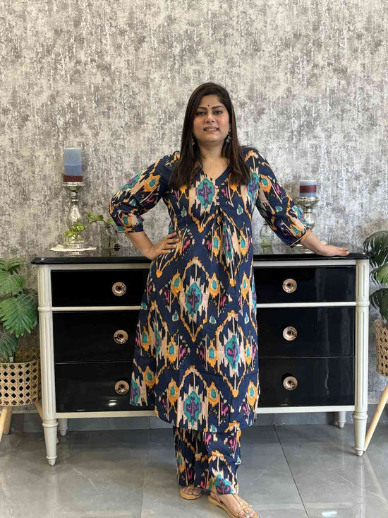 pure-cotton-ikkat-print-a-line-co-ord-set-blue-1