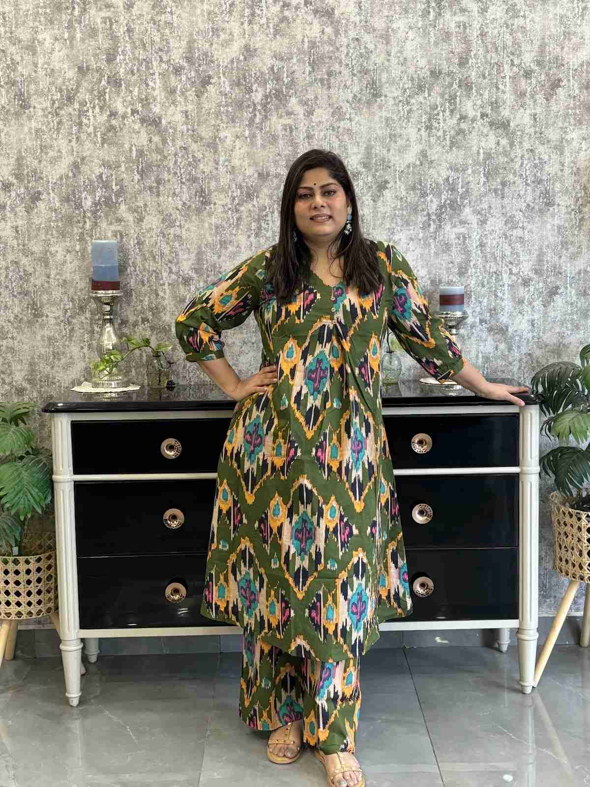 pure-cotton-ikkat-print-a-line-co-ord-set-green-3