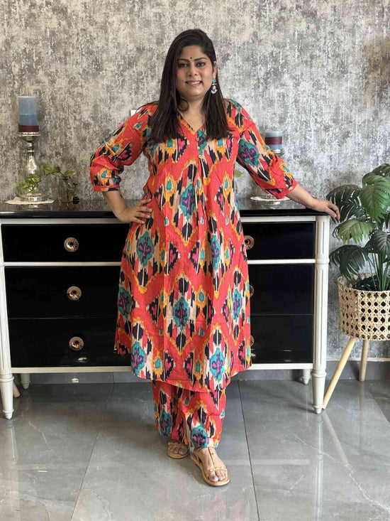 pure-cotton-ikkat-print-a-line-co-ord-set-rust-orange-1