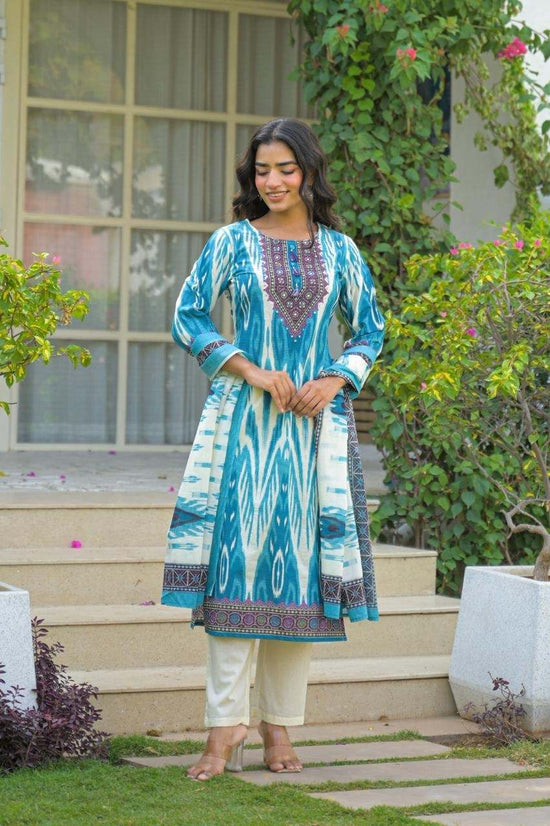 pure-cotton-ikkat-print-suit-set-blue-1