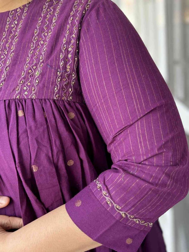 pure-cotton-jamdani-embroidered-dress-with-heavy-gathers-pockets-purple-3