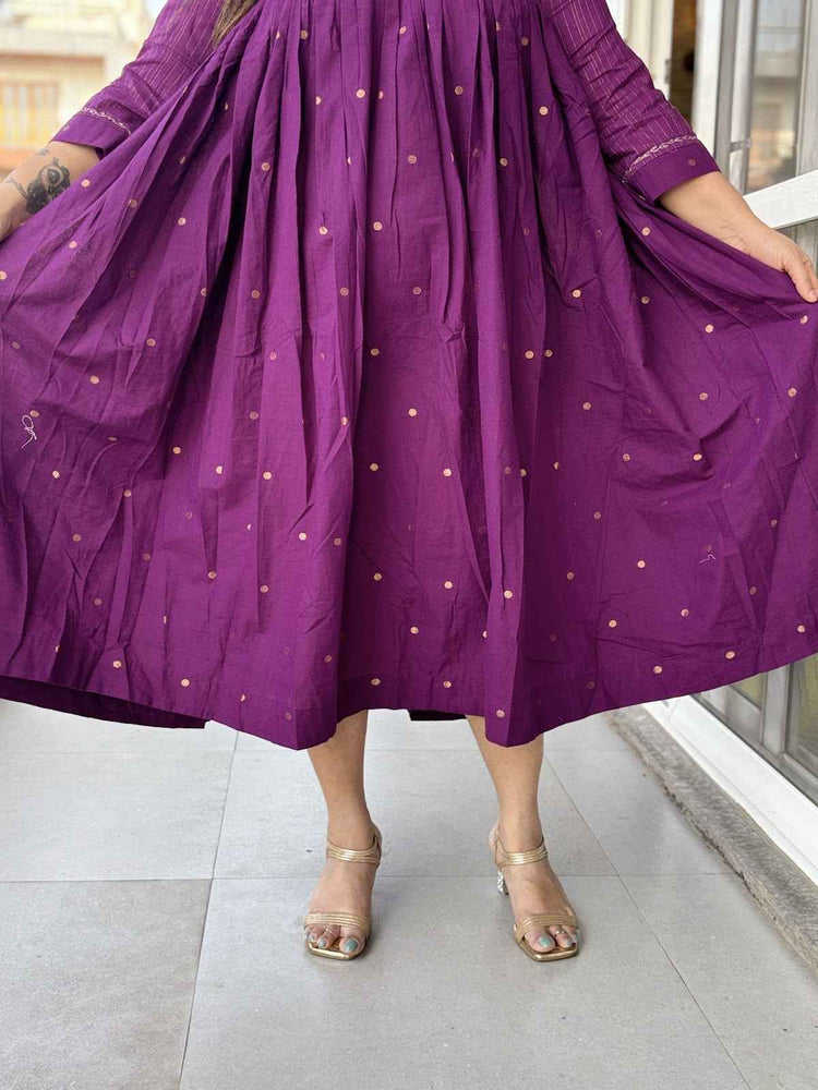 pure-cotton-jamdani-embroidered-dress-with-heavy-gathers-pockets-purple-4