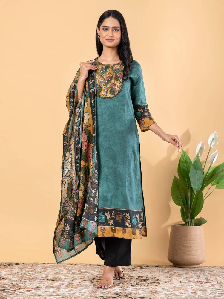 pure-cotton-kalamkari-print-straight-fit-suit-set-dark-green-1