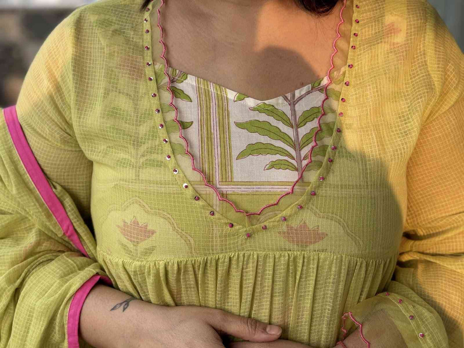 pure-cotton-kota-doria-a--line-suit-with-block-print-inner-paired-with-kota-doria-dupatta-pista-green-2