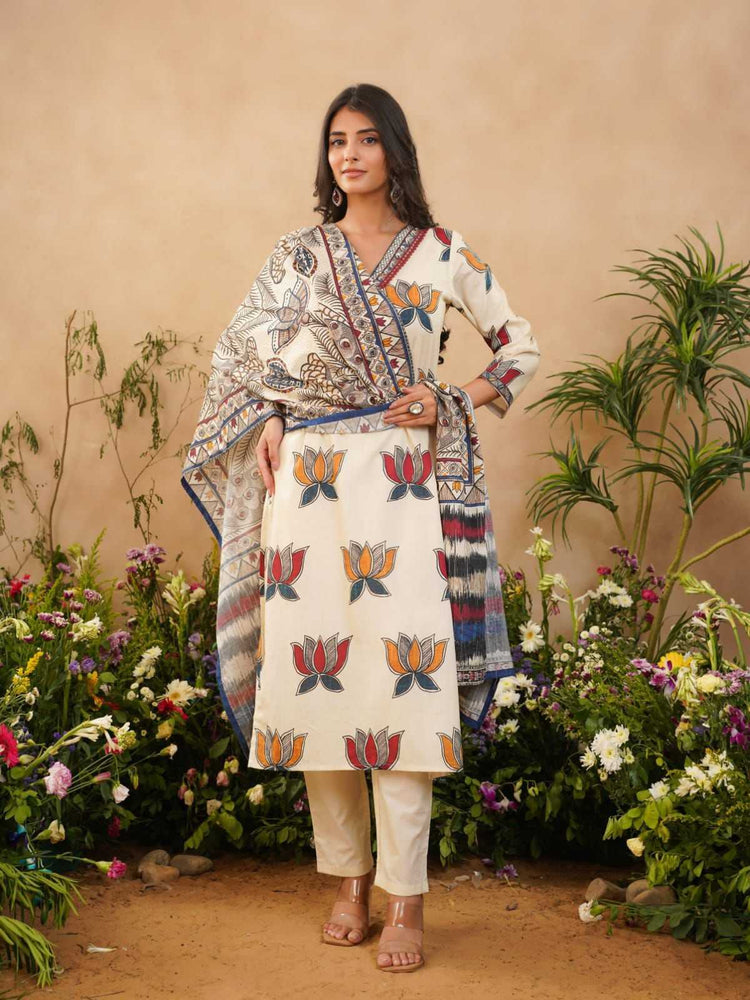 pure-cotton-lawn-pichwai-print-suit-set-paired-with-madhubani-print-cotton-lawn-dupatta-beige-1