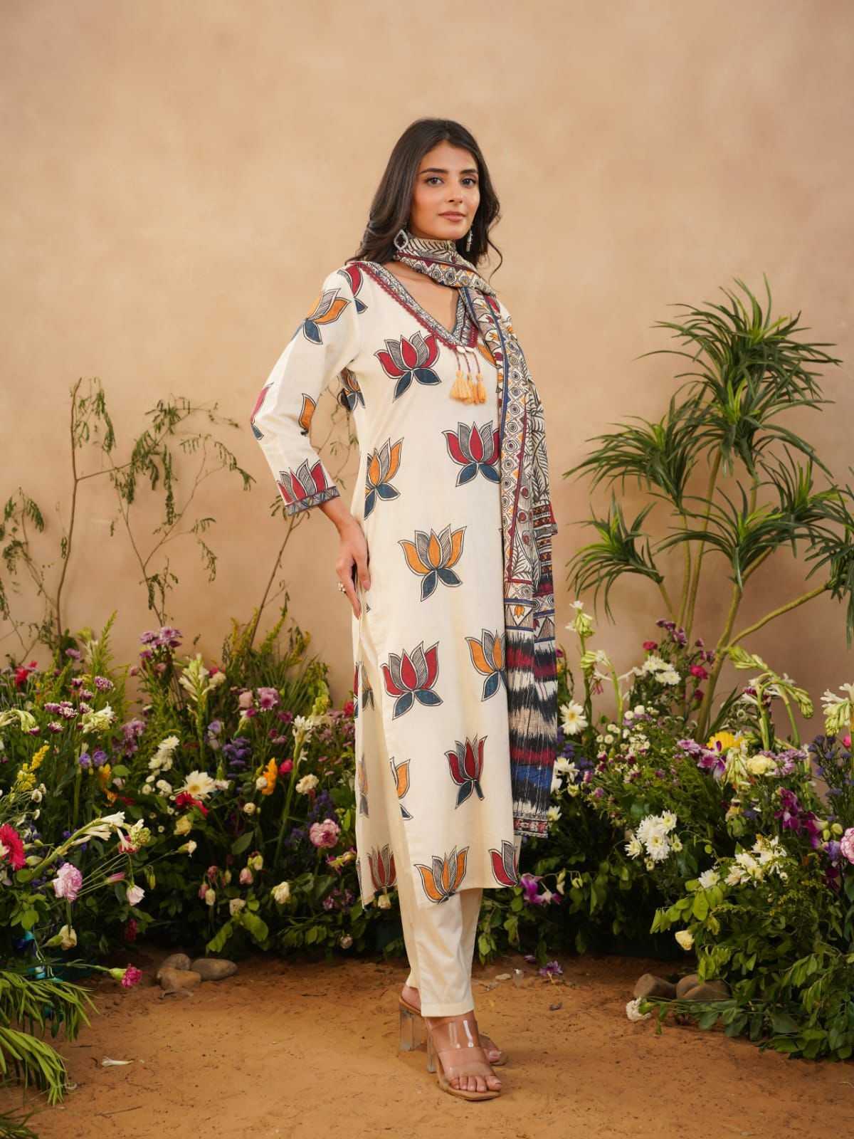 pure-cotton-lawn-pichwai-print-suit-set-paired-with-madhubani-print-cotton-lawn-dupatta-beige-2