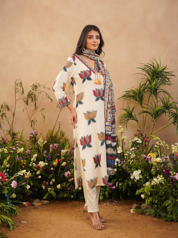 pure-cotton-lawn-pichwai-print-suit-set-paired-with-madhubani-print-cotton-lawn-dupatta-beige-2