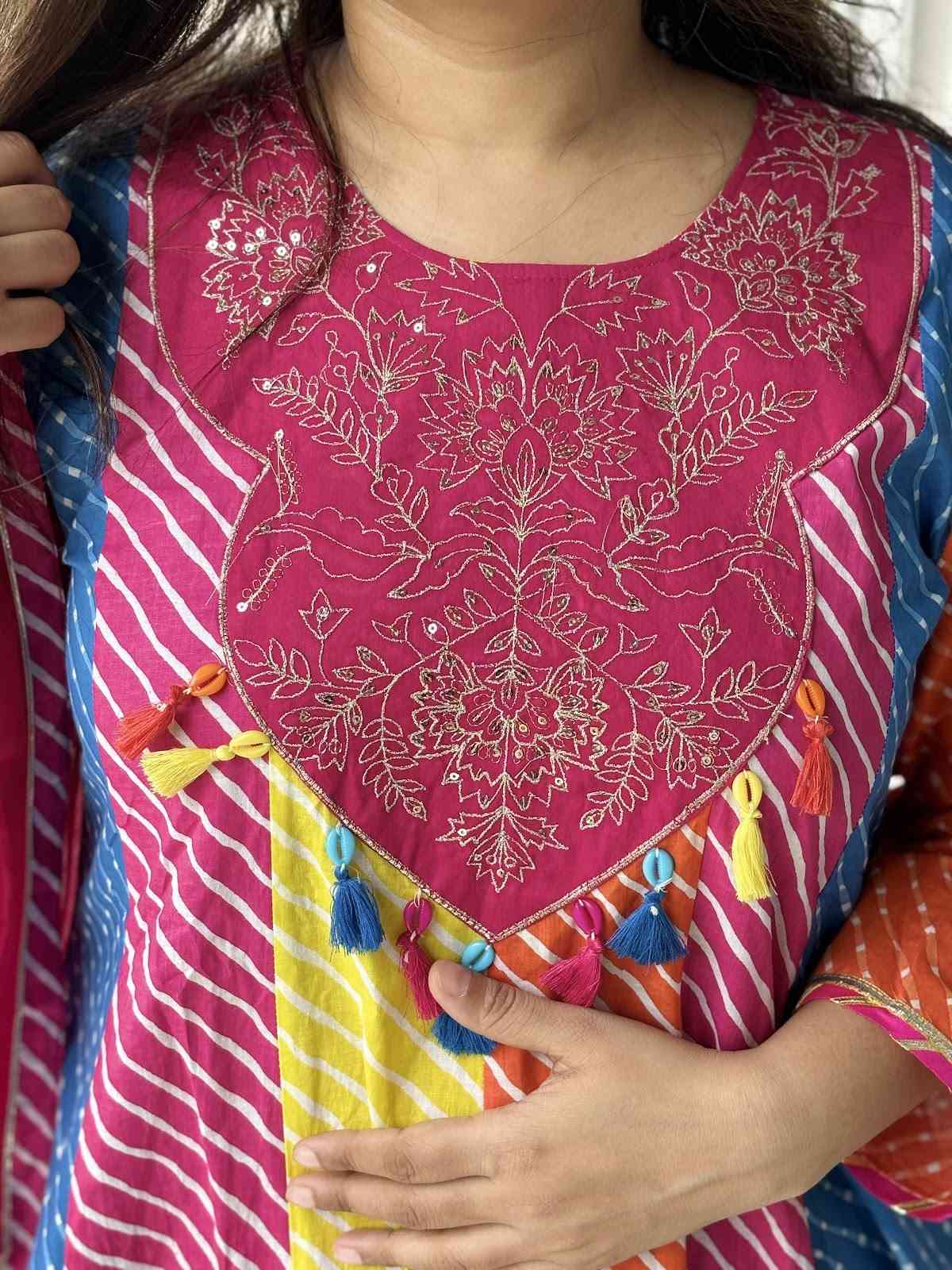 pure-cotton-lehariya-embroidered-anarkali-paired-with-organza-dupatta-rani-2