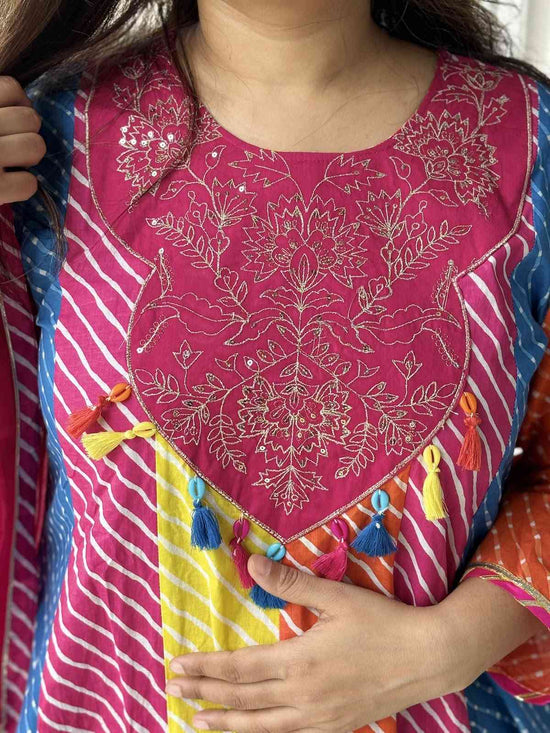 pure-cotton-lehariya-embroidered-anarkali-paired-with-organza-dupatta-rani-2