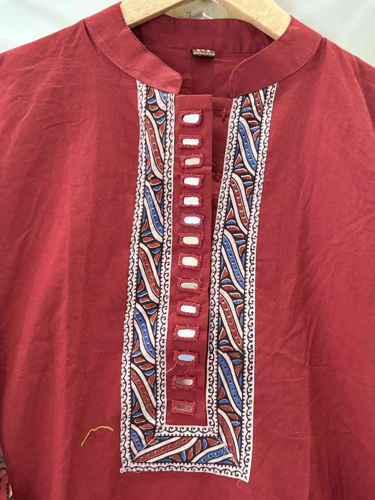 pure-cotton-mirror-work-ajrakh-print-short-kurta-maroon-2