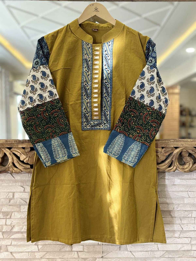 pure-cotton-mirror-work-ajrakh-print-short-kurta-mustard-1