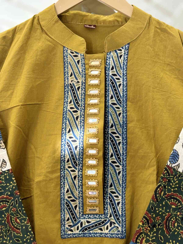 pure-cotton-mirror-work-ajrakh-print-short-kurta-mustard-2