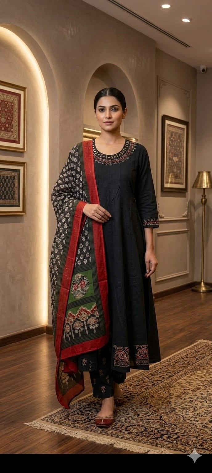 pure-cotton-mirror-work-anarkali-with-hand-block-borders-black-1