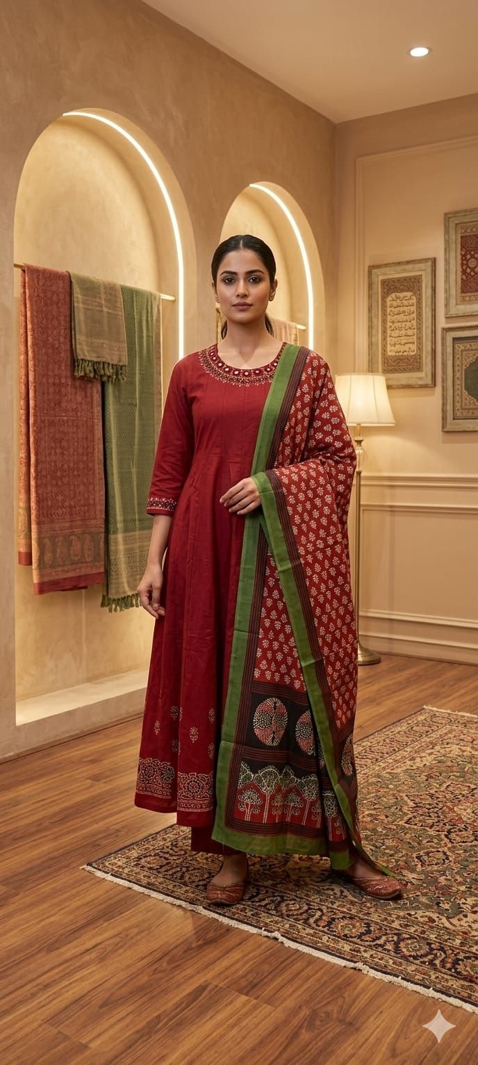 pure-cotton-mirror-work-anarkali-with-hand-block-borders-maroon-1