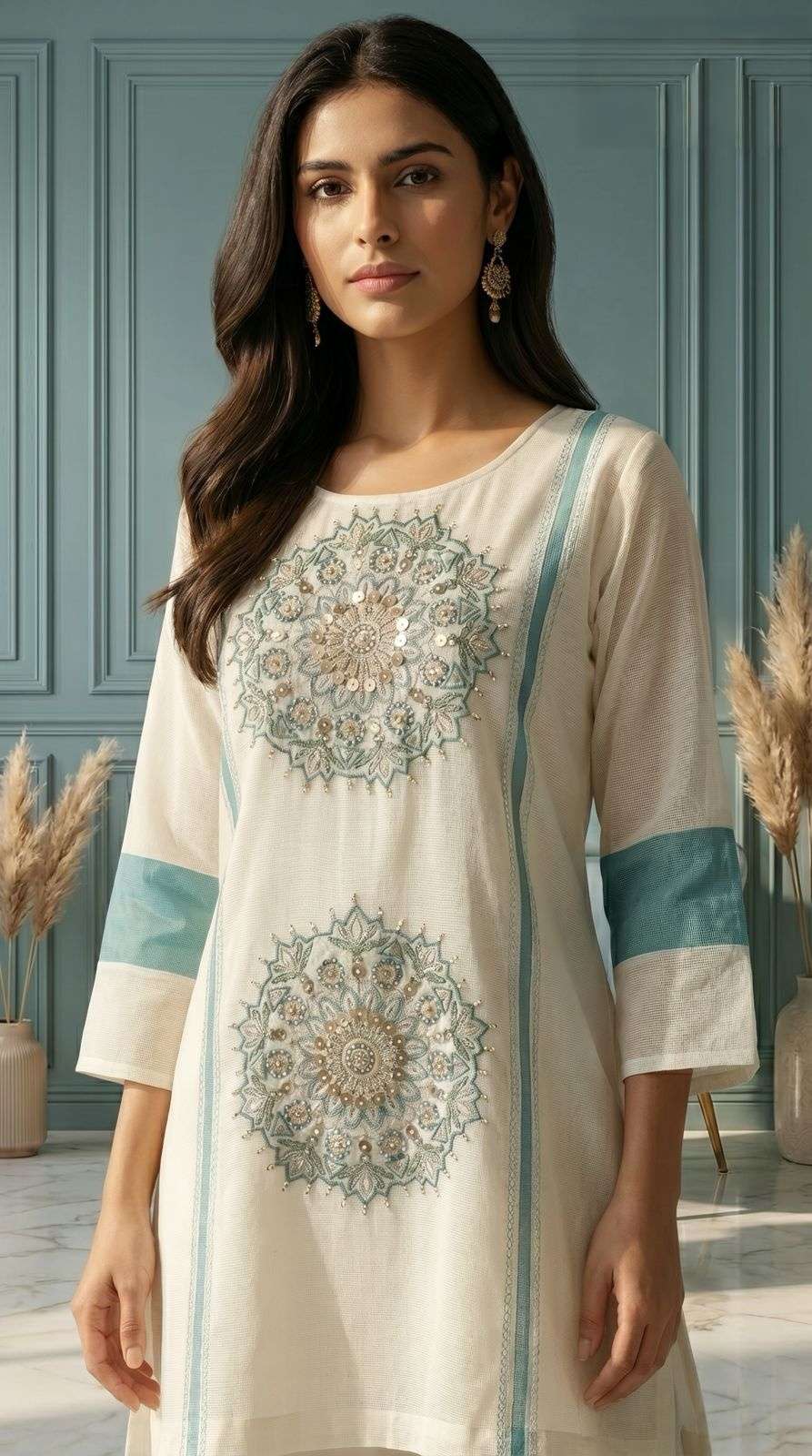 pure-cotton-net-embroidered-co-ord-set-with-mul-cotton-lining-ivory-and-green-2