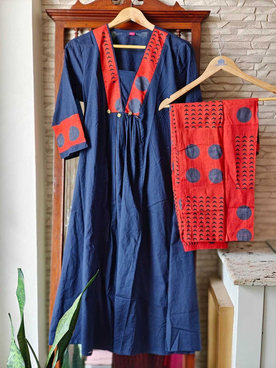 pure-cotton-pant-set-a-line-paired-with-cotton-printed-pants-navy-blue-1
