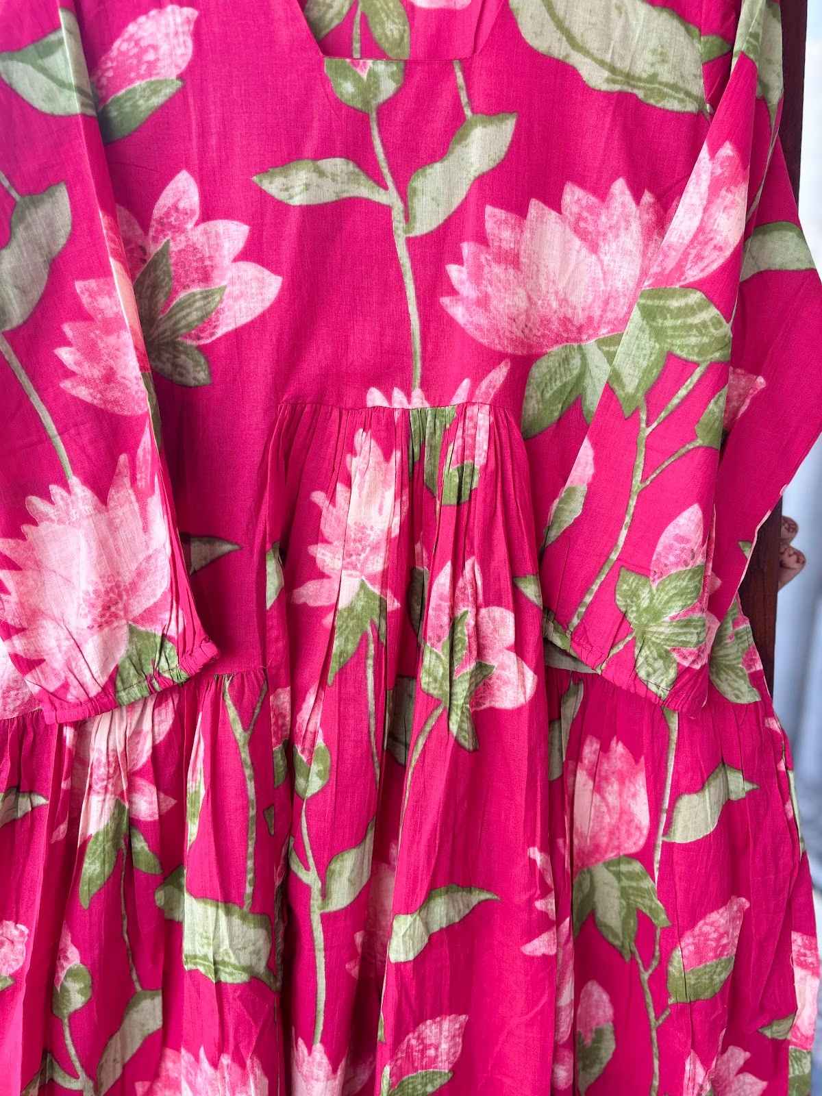 pure-cotton-printed-dress-with-gathers-both-side-pockets-pink-2