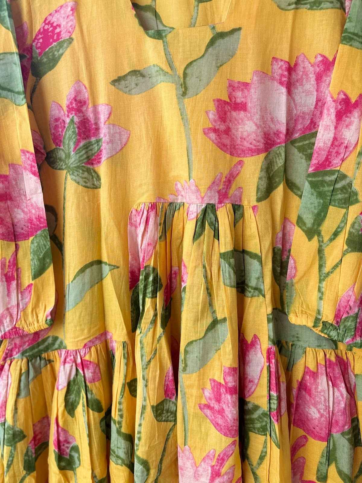 pure-cotton-printed-dress-with-gathers-both-side-pockets-yellow-2