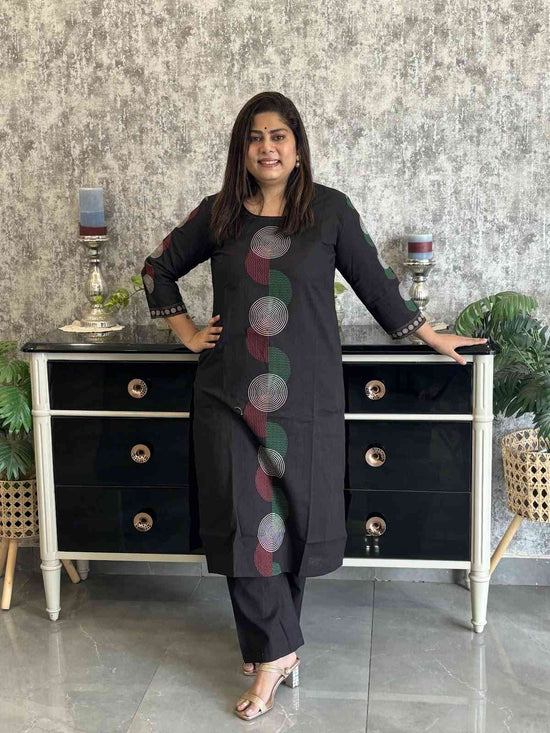 Pure Cotton Printed Pant Set in Black