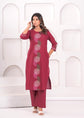 Pure Cotton Printed Pant Set in Wine