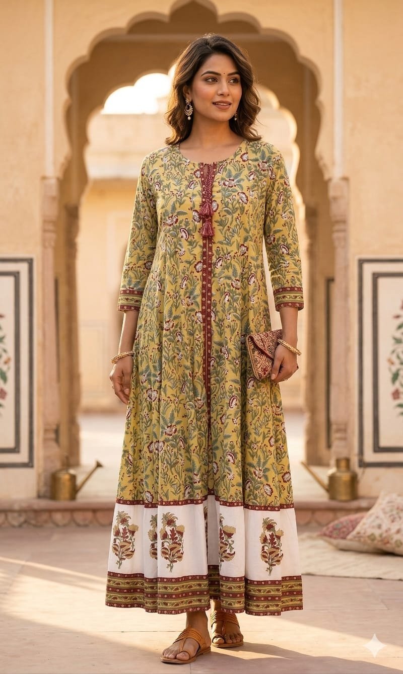 pure-cotton-sanganeri-print-heavy-flare-dress-with-mul-cotton-lining-mustard-1