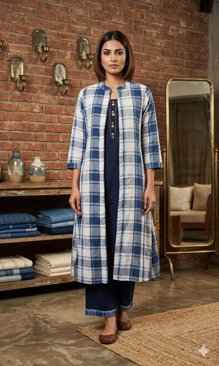 pure-cotton-shrug-style-chequered-pant-set-blue-1