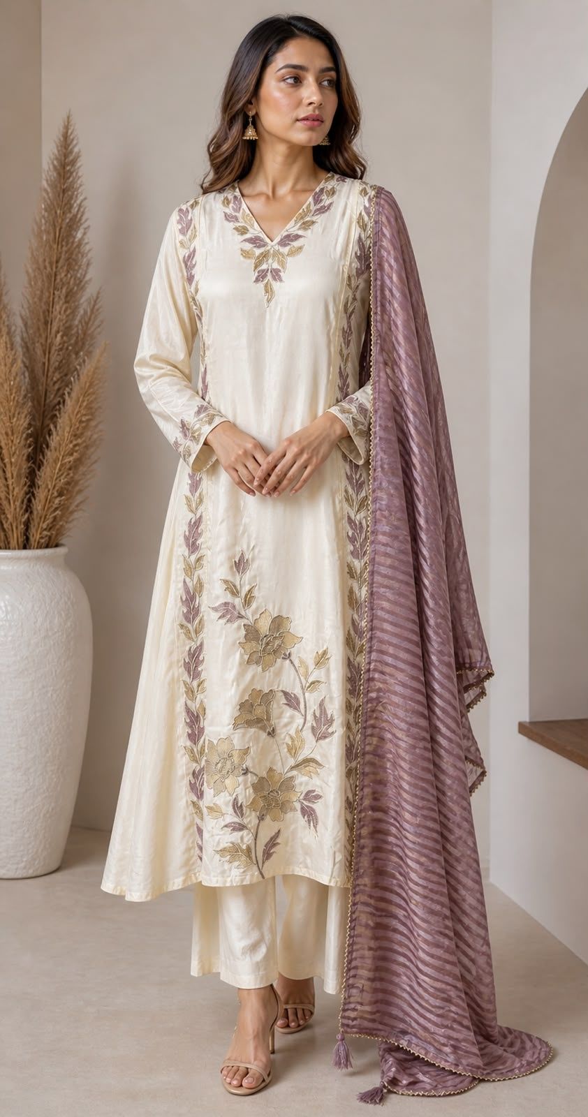 pure-crepe-embroidered-a-line-suit-set-with-mul-cotton-lining-bell-sleeves-paired-with-tissue-dupatta-ivory-and-lavender-2