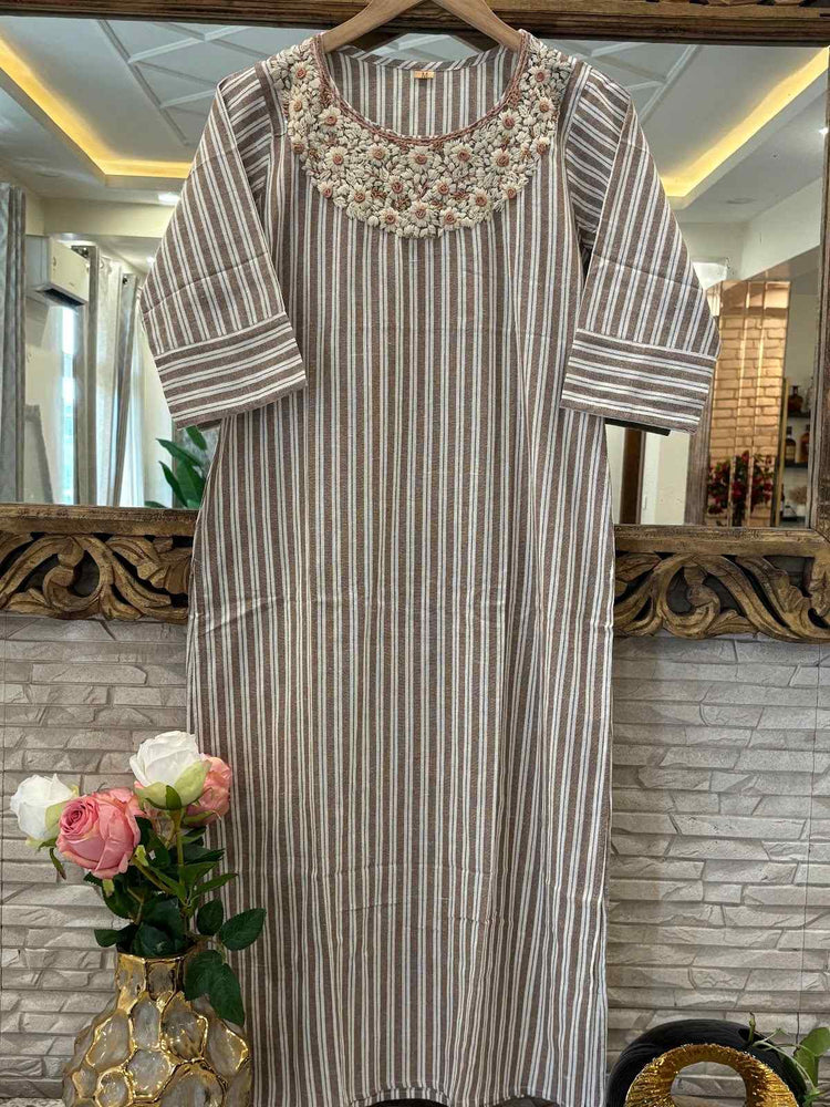 pure-handloom-cotton-hand-embroidered-kurta-brown-1