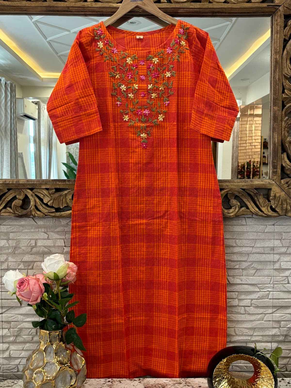 pure-handloom-cotton-hand-embroidered-kurta-orange-1