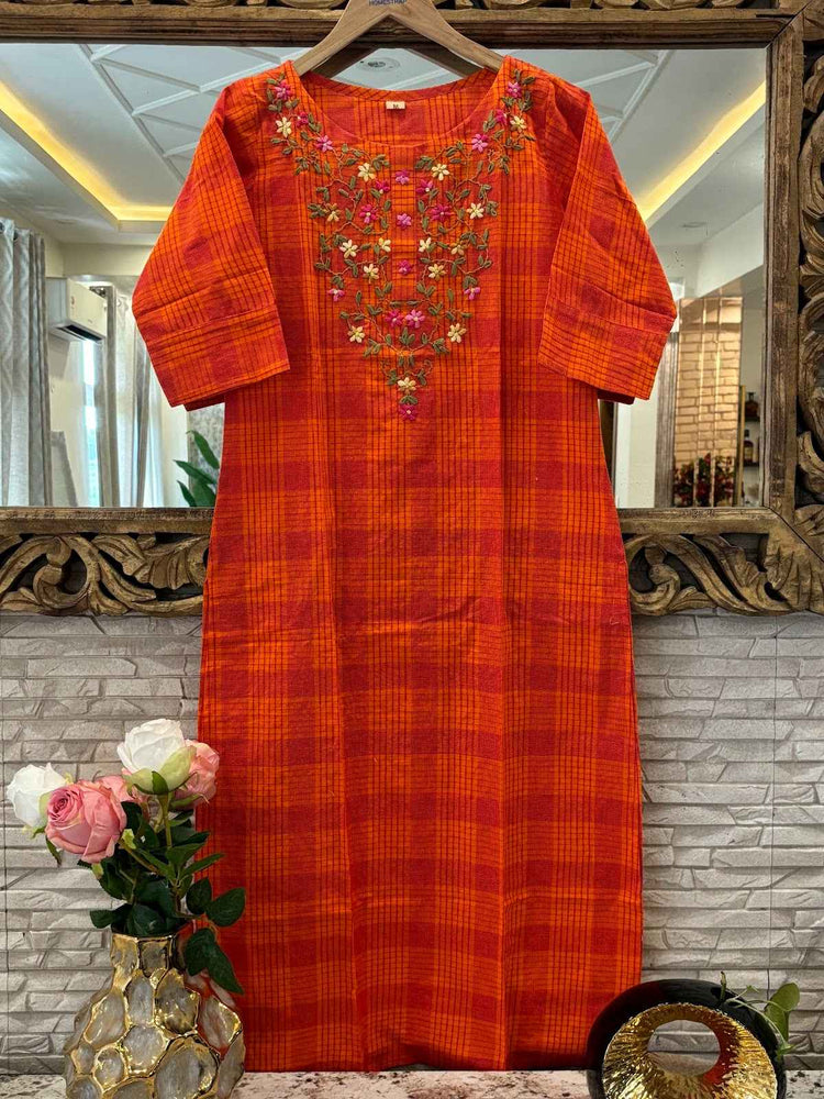 pure-handloom-cotton-hand-embroidered-kurta-orange-1