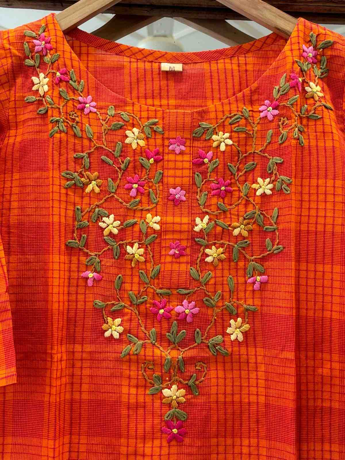 pure-handloom-cotton-hand-embroidered-kurta-orange-2