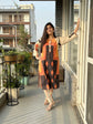 Pure Linen Cotton Digital Print Designer Pant Set in Orange And Black