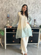 Pure Mul Chanderi Cut Work Hand Embroidered Co-ord Set in Off-White and Aqua