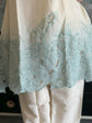 Pure Mul Chanderi Cut Work Hand Embroidered Co-ord Set in Off-White and Aqua
