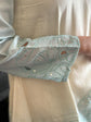Pure Mul Chanderi Cut Work Hand Embroidered Co-ord Set in Off-White and Aqua