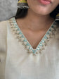 Pure Mul Chanderi Cut Work Hand Embroidered Co-ord Set in Off-White and Aqua