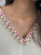 Pure Mul Chanderi Cut Work Hand Embroidered Co-ord Set in Off-White and Pink