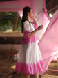 Pure Mul Cotton Embroidered Ombré Shade Dress in White And Pink