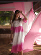 Pure Mul Cotton Embroidered Ombré Shade Dress in White And Pink