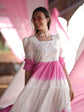 Pure Mul Cotton Embroidered Ombré Shade Dress in White And Pink