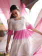 Pure Mul Cotton Embroidered Ombré Shade Dress in White And Pink