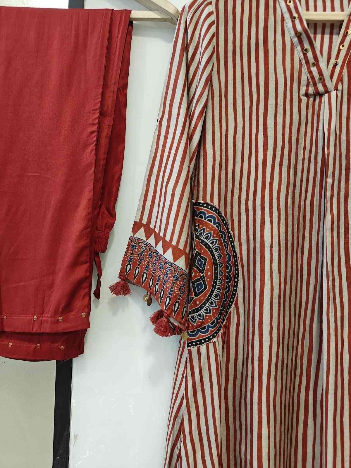 pure-muslin-a-line-ajrakh-print-pant-set-maroon-2