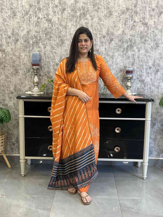 pure-muslin-embroidered-bandhni-print-suit-set-paired-with-muslin-lehariya-dupatta-orange-1