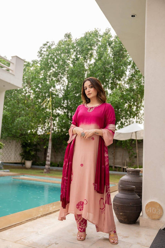 pure-muslin-shibori-print-a-line-suit-set-paired-with-viscose-organza-shibori-print-dupatta-rani-1