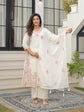 Pure Silly Cotton A-line Embroidered Suit Set With Mul Mul Lining Pockets Paired With Mul Cotton Embroidered Dupatta in Ivory